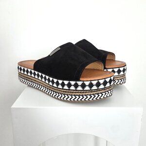 Henry Ferrera Black Platform Espadrille Slides 6.5 Faux Suede Boho Summer Sandal